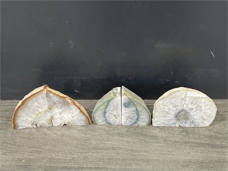 3 PAIRS OF SMALL AGATE BOOKENDS - 3.5”-4”