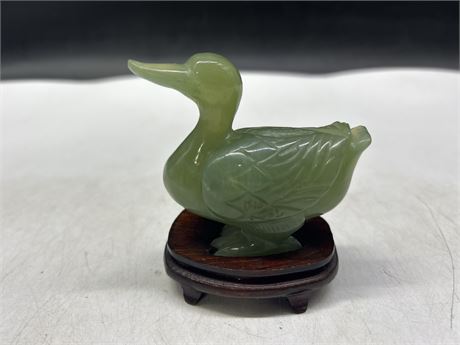 CHINESE CARVED JADE BIRD W/STAND - 3”