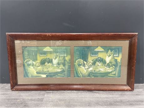 36”x17” DOGS PLAYING CARDS WOOD FRAMED