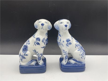 PAIR OF CHINESE PORCELAIN STAMPED DOGS - 8” TALL