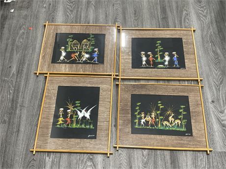 4 SIGNED FRAMED ORIGINAL SOUTH AFRICAN PAINTINGS (19”x16”)