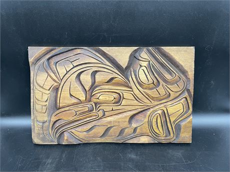 SIGNED HAND CARVED FIRST NATIONS PIECE 18”x11”