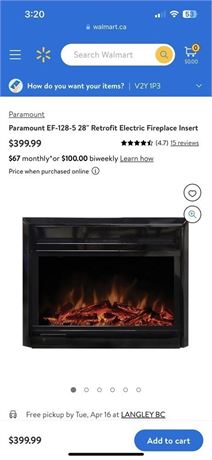 (NEW) 28” LED FIREPLACE INSERT EF-128-5 RETAIL $400