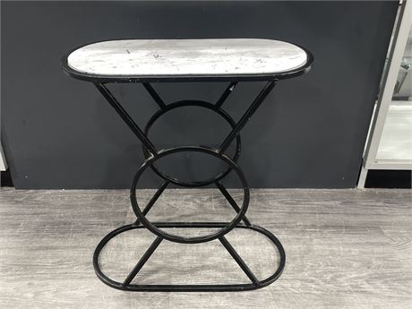 WROUGHT IRON & MARBLE TABLE - 24”x22”x10”