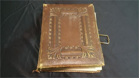 ANTIQUE PHOTO ALBUM WITH NOTABLE FACES SUCH AS DICKENS, BISMARCK AND GARIBALDI