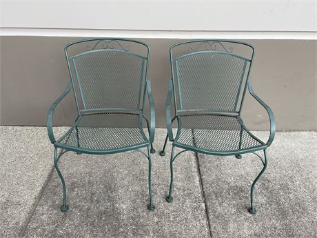 2 WROUGHT IRON CHAIRS - 22”x16”x32”