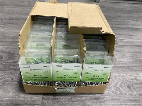 18 NEW CONTAINERS OF 100PC 10 X 2 HEX HEAD TEK SCREWS