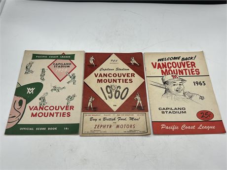 1959, 1960 & 1965 VANCOUVER MOUNTIES PROGRAMS / SCORE BOOKS