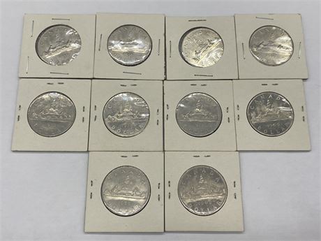 10 1969-1980 1 DOLLAR CANADIAN COINS