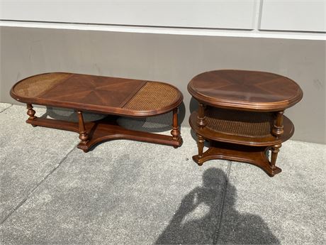 WICKER/WOOD COFFEE TABLE & SIDE TABLE (Side table is 22” tall)