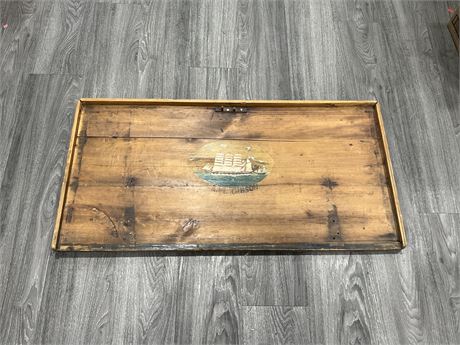 VINTAGE HAND PAINTED TRUNK LID W/ SHIP - 39”x19”