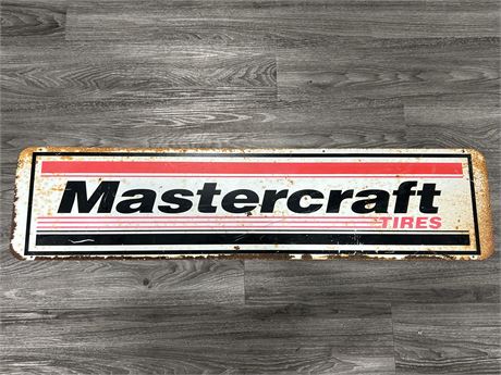 VINTAGE MASTERCRAFT TIRES DOUBLE SIDED METAL SIGN (48”x12”)