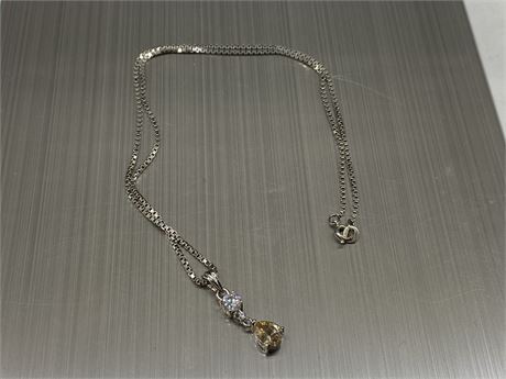STERLING SILVER W/CHAMPAGNE & WHITE CZ STONES NECKLACE (17.5”)