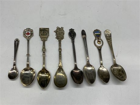 8 SILVER PLATED CITY SPOONS