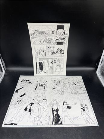 2 SIGNED HAND DRAWN COMIC SHEETS