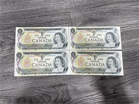 (4) 1973 CANADIAN $1 BILLS (SEQUENCED)
