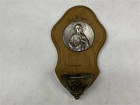 ANTIQUE DATED 1927 HOLY WATER FONT (6.5” long)