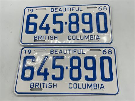 NEW OLD STOCK PAIR OF BC LICENCE PLATES 1968