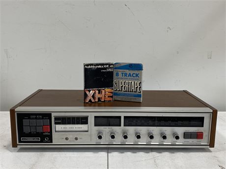 WYNFORD HALL 8 TRACK STEREO RECORDER W/2 TAPES (25”X12”X6”)