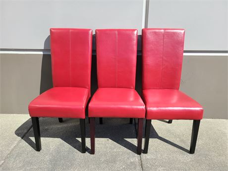 3 RED LEATHER DINING CHAIRS