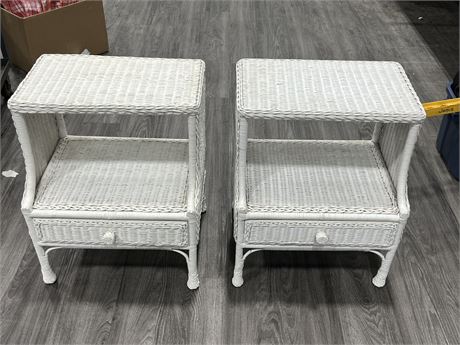 VINTAGE WICKER SIDE TABLES (25” tall)