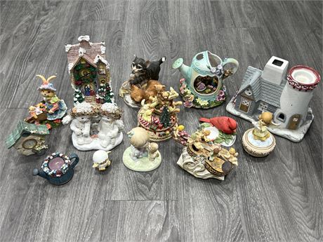 PORCELAIN FIGURE LOT INCLUDING MUSIC BOXES - SOME HAVE CHIPS