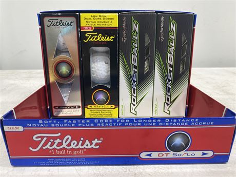 4 NEW SLEEVES OF GOLF BALLS-TAYLORMADE,PRO V1X,NXT TOUR