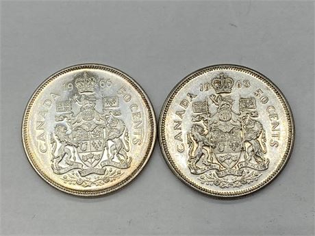 1963 & 1966 50 CENT SILVER