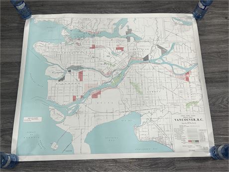 CANADIAN NATION MAP OF LOWER MAINLAND / VANCOUVER 1983 - 32”x38”
