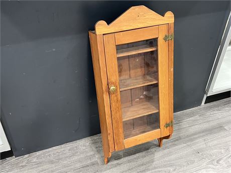 VINTAGE GLASS / WOOD WALL CABINET (33” tall)