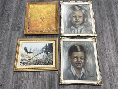4 FRAMED PICTURES - LARGEST IS 19”x23”