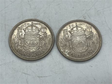 2 1955 50 CENT SILVER COINS