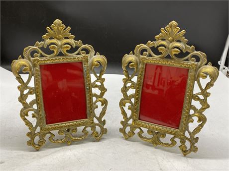 2 VINTAGE BRASS PICTURE FRAMES - 10” TALL