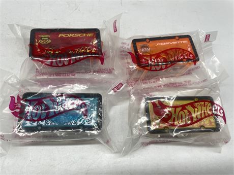 4 HOT WHEELS PARK N’ PLATES FROM 2002; SEALED; MUSTANG COBRA; PORCHE 911;