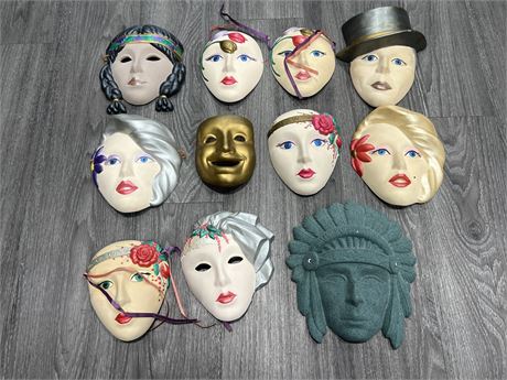11 MASK WALL DECOR PIECES (tallest is 10”)