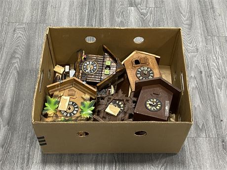 BOX OF CUCKOO CLOCKS & PARTS