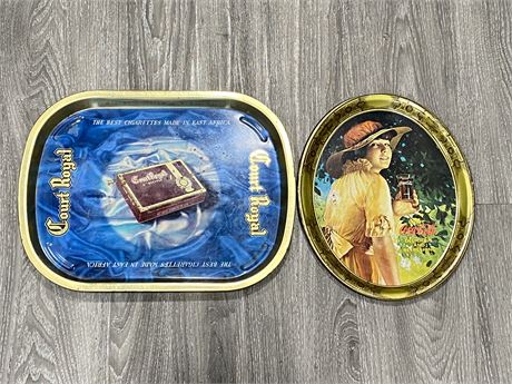 VINTAGE TOBACCO & COCA COLA SERVING TRAYS (LARGEST IS 16”X12”)