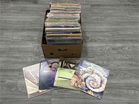 BOX OF RECORDS - CONDITION VARIES - MOST ARE SCRATCHED OR SLIGHTLY SCRATCHED