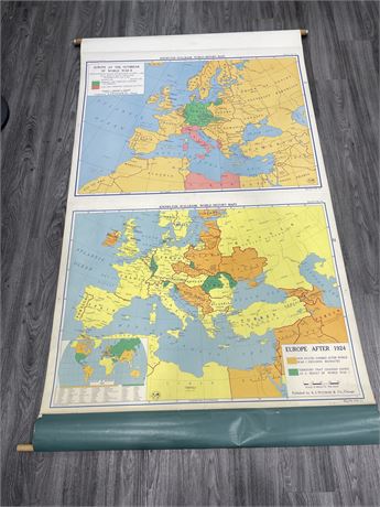 VINTAGE SCHOOL MAP - EUROPE POST WW1 & WW2 88”x55”