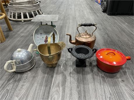 LOT OF COPPER & CAST IRON + SCALES