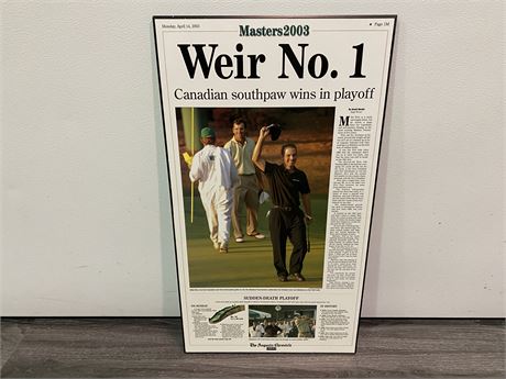(MIKE WEIR) MASTERS CHAMPION PICTURE (22”x12”)WOOD