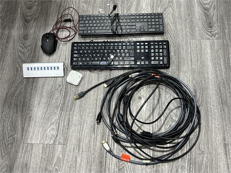 2 KEYBOARDS, MOUSE, HDMI CABLES, ETC