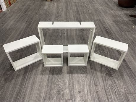 5 WHITE SHELVES (LARGEST IS 19”X11.5”)