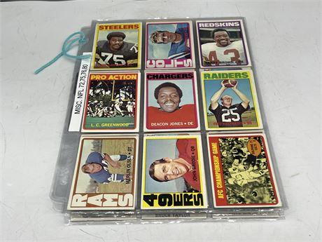 MULTIPLE SHEETS OF MISC 1972,75,76,80 FOOTBALL CARDS