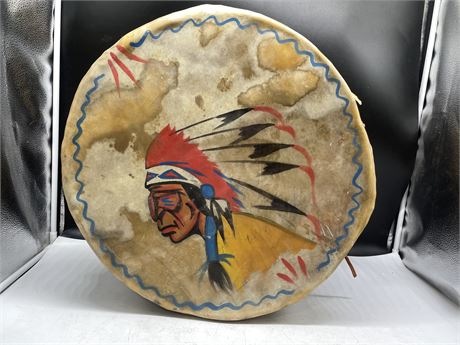 LARGE ANTIQUE HANDMADE HIDE AND BARK  NATIVE DRUM 19”x9”