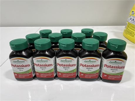 12 PACK OF JAMIESON NATURAL POTASSIUM 50MG PILLS (100PILLS/BOTTLE - EXP 07/2022