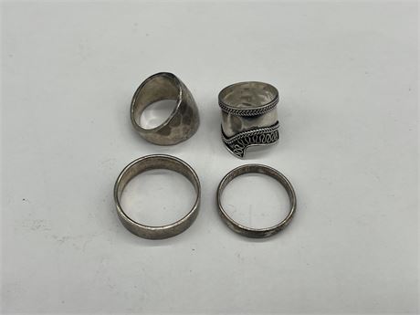 4 MARKED STERLING RINGS - 2 SMALL 2 MID SIZE