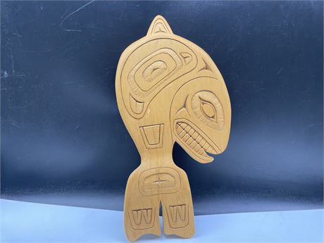 HAND CARVED KILLER WHALE PLAQUE 17”x9”
