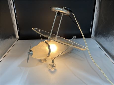 CHROME FROSTED GLASS LUCITE HANGING AIRPLANE LAMP (Works)