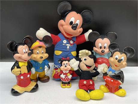 VINTAGE TOOTSIE TOY MINNIE & 6 MICKEY MOUSE (TALLEST IS 13”)